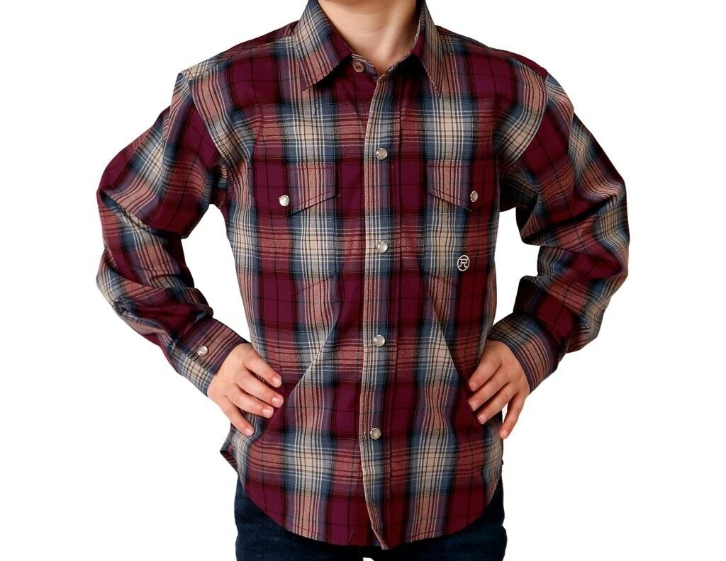 ROPER BOYS L/S WINE PLAID XL