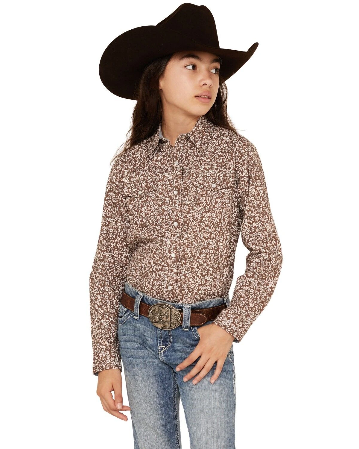 ROPER GIRLS LS BROWN FLORAL L