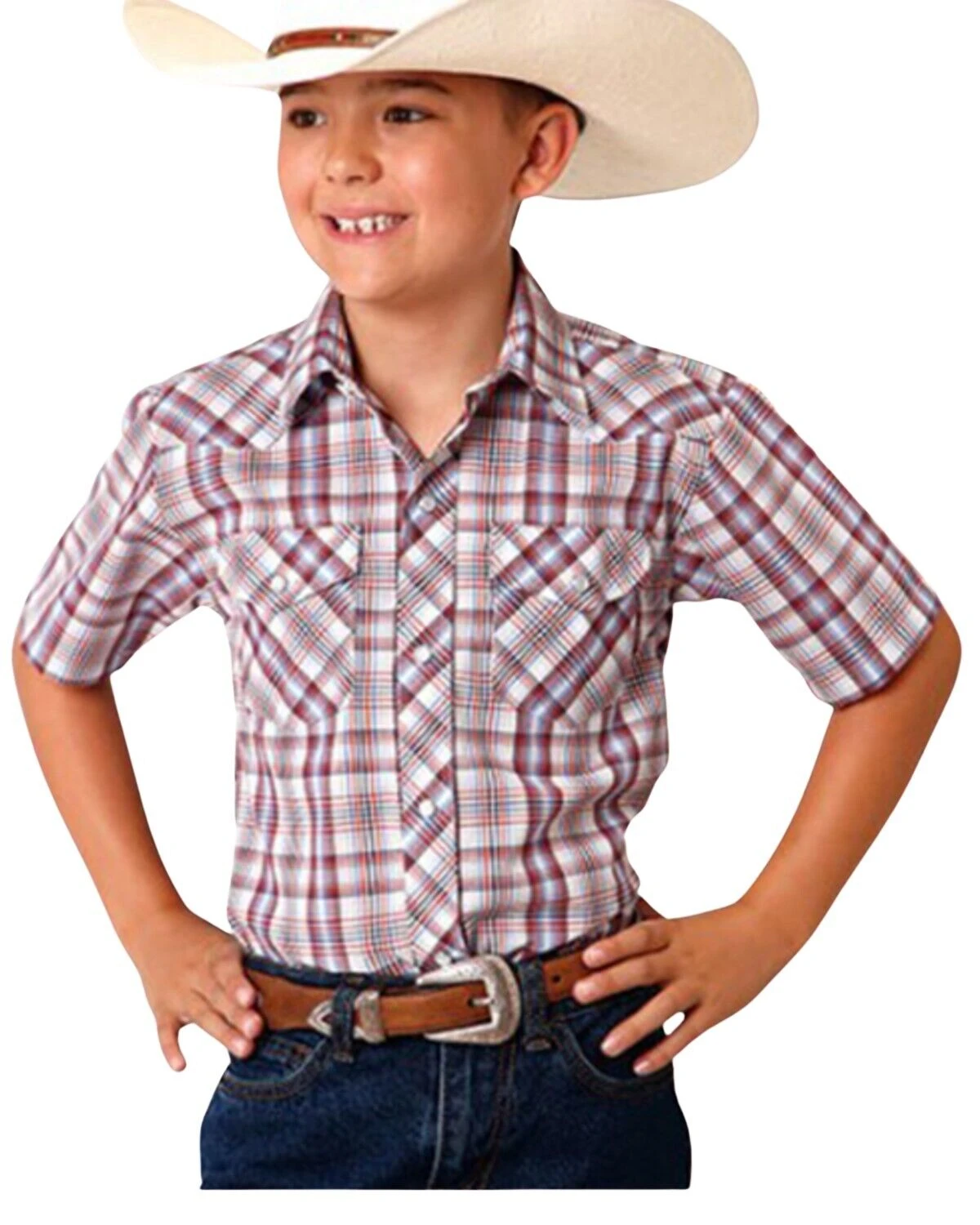 ROPER BOYS S/S SNAP RD/CRM/OR M