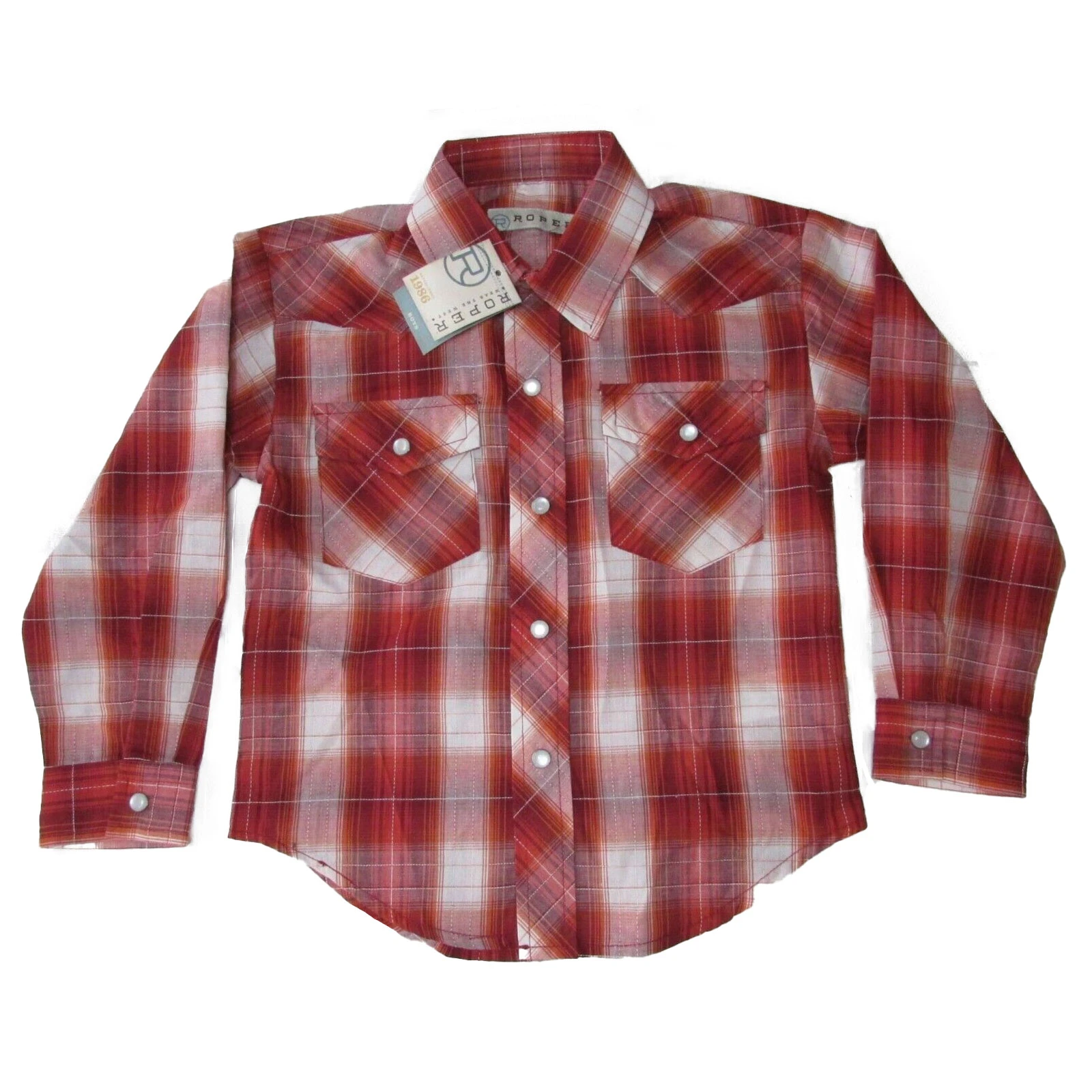 ROPER BOYS LS PLAID ORANGE XL
