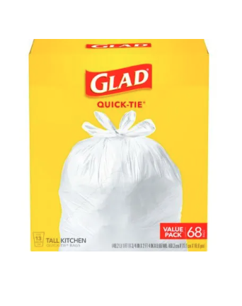 GLAD Tall Kitchen Garbage Bags, White, 13 Gallon, 68-Ct.