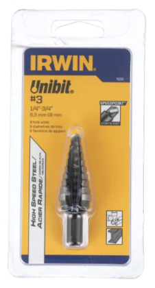 IRWIN UniBit #3 Step Drill Bit, 1/4 to 3/4 In.