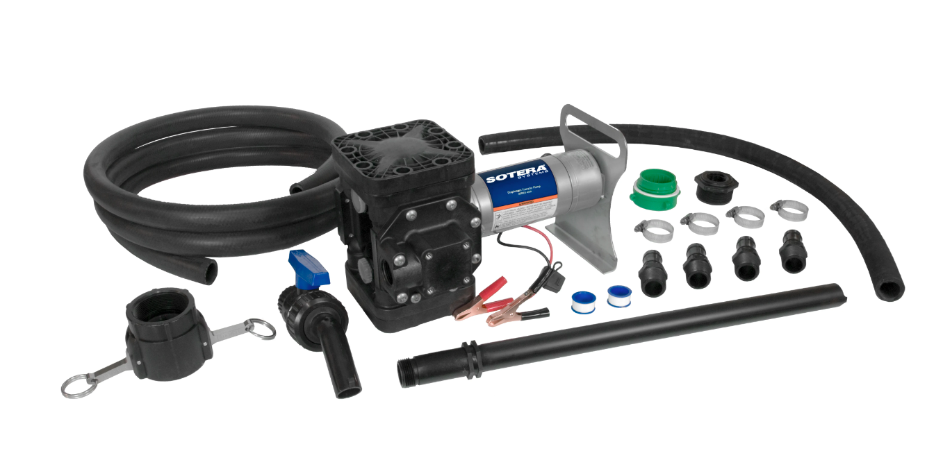 SOTERA 12V DC Chemical Transfer Pump, Pump-n-Go Mount with Motor Bracket, Hose, & Suction Pipe
