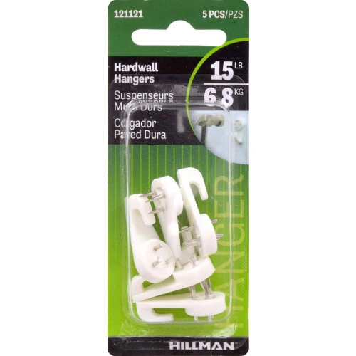 HILLMAN WALLGRIP HARDWALL HANGERS, (1/2"), 15LB, 5 PACK