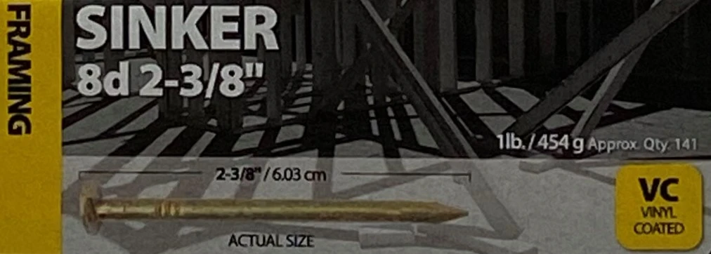 2-3/8" 8D FRAMING VINYL COATED SINKER NAIL (1 LB)