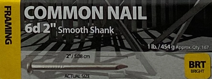 2" 6D FRAMING BRIGHT COMMON NAIL SMOOTH SHANK (1 LB)
