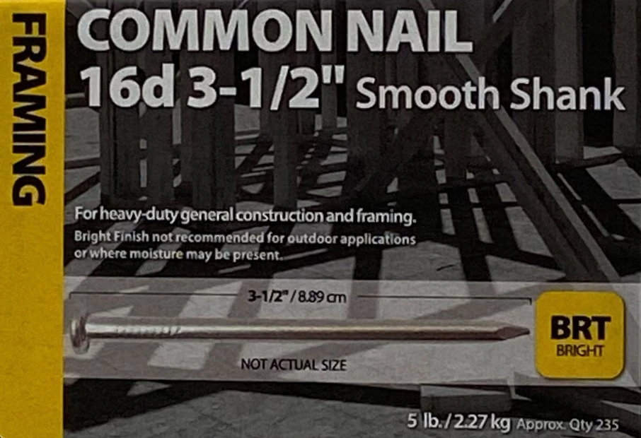3-1/2" 16D FRAMING BRIGHT COMMON NAIL SMOOTH SHANK (5 LB)