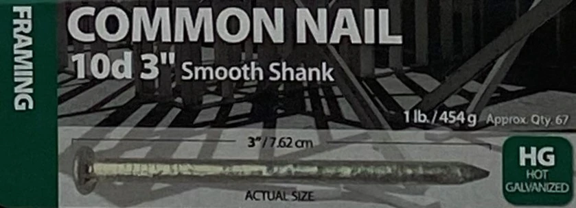 3" 10D FRAMING HOT-DIPPED GALVANIZED COMMON NAIL SMOOTH SHANK (1 LB)