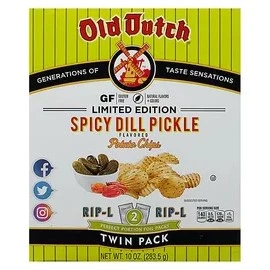 OLD DUTCH SPICY DILL PICKLE POTATO CHIPS TWIN PACK 10OZ