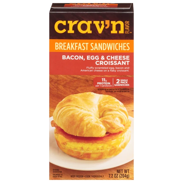 CRAV'N BACON, EGG & CHEESE CROISSANT BREAKFAST SANDWICHES 7.2OZ