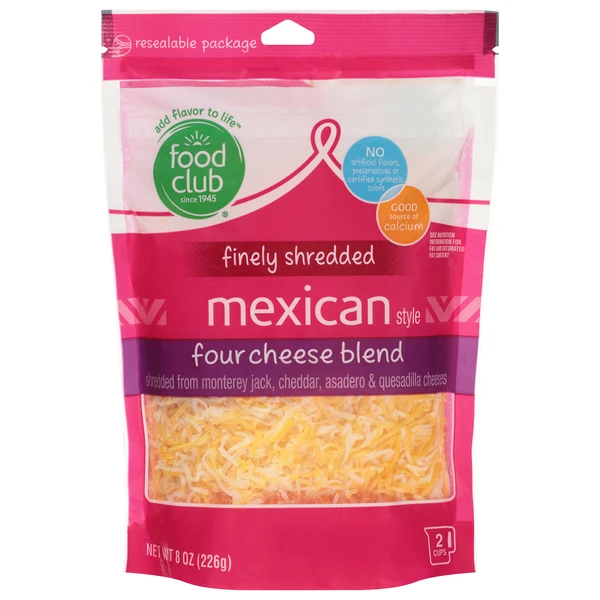 FOOD CLUB FINELY SHREDDED MEXICAN STYLE FOUR CHEESE BLEND 8OZ