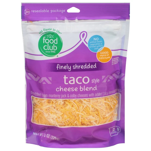 FOOD CLUB FINELY SHREDDED TACO STYLE CHEESE BLEND 8OZ