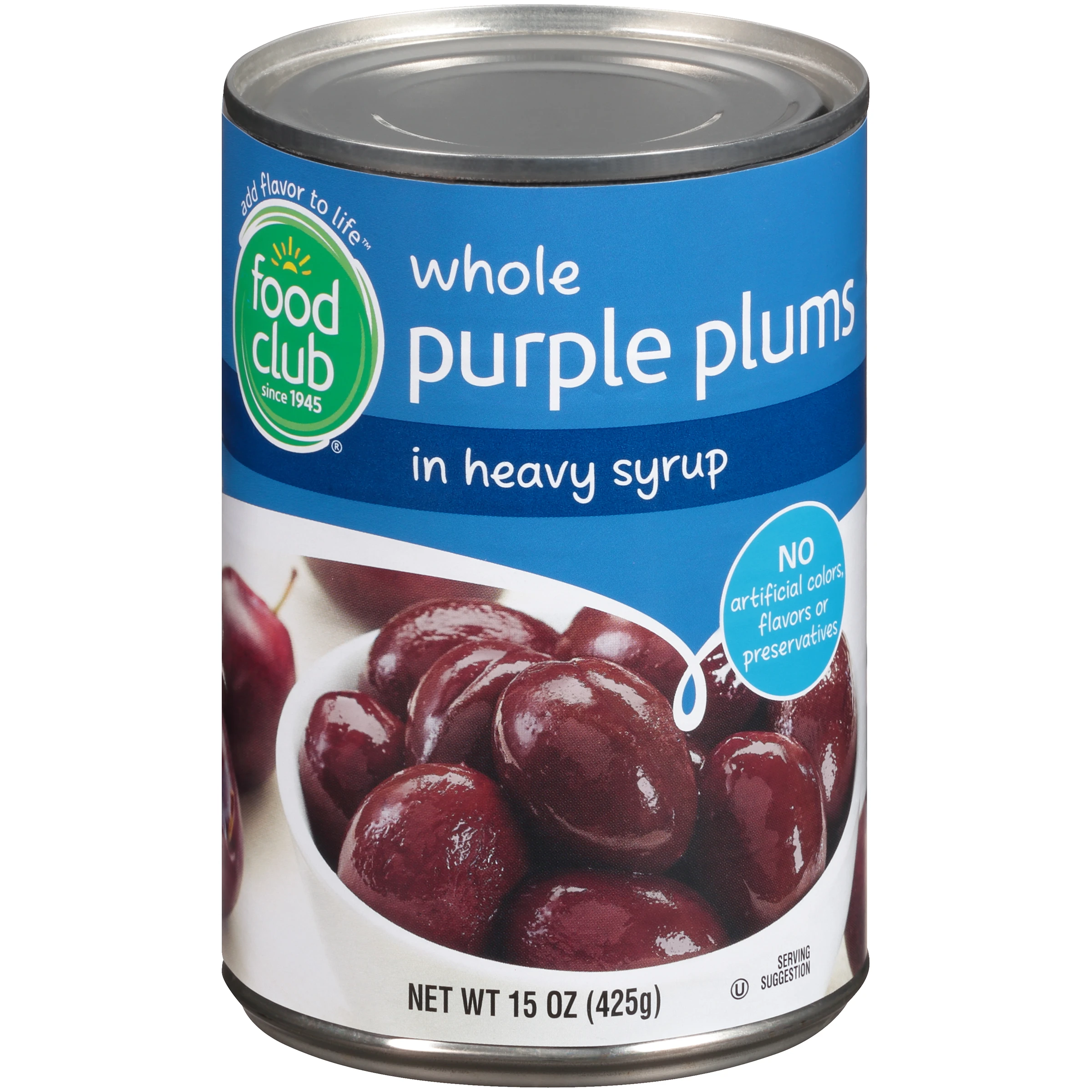 FOOD CLUB WHOLE PURPLE PLUMS IN HEAVY SYRUP 15OZ