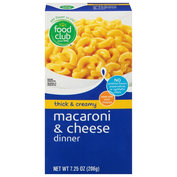 FOOD CLUB THICK & CREAMY MACARONI & CHEESE DINNER 7.25OZ