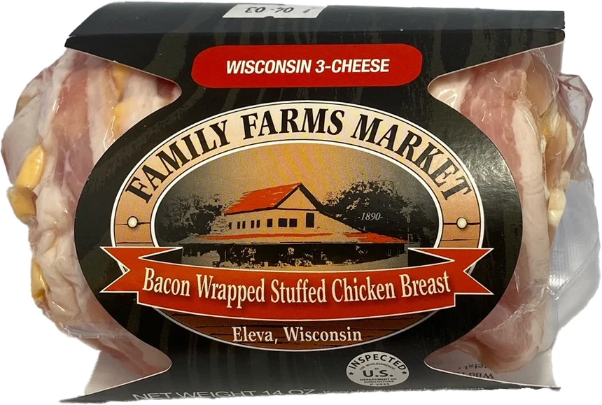 FAMILY FARMS WISCONSIN 3-CHEESE BACON WRAPPED STUFFED CHICKEN BREAST 14OZ