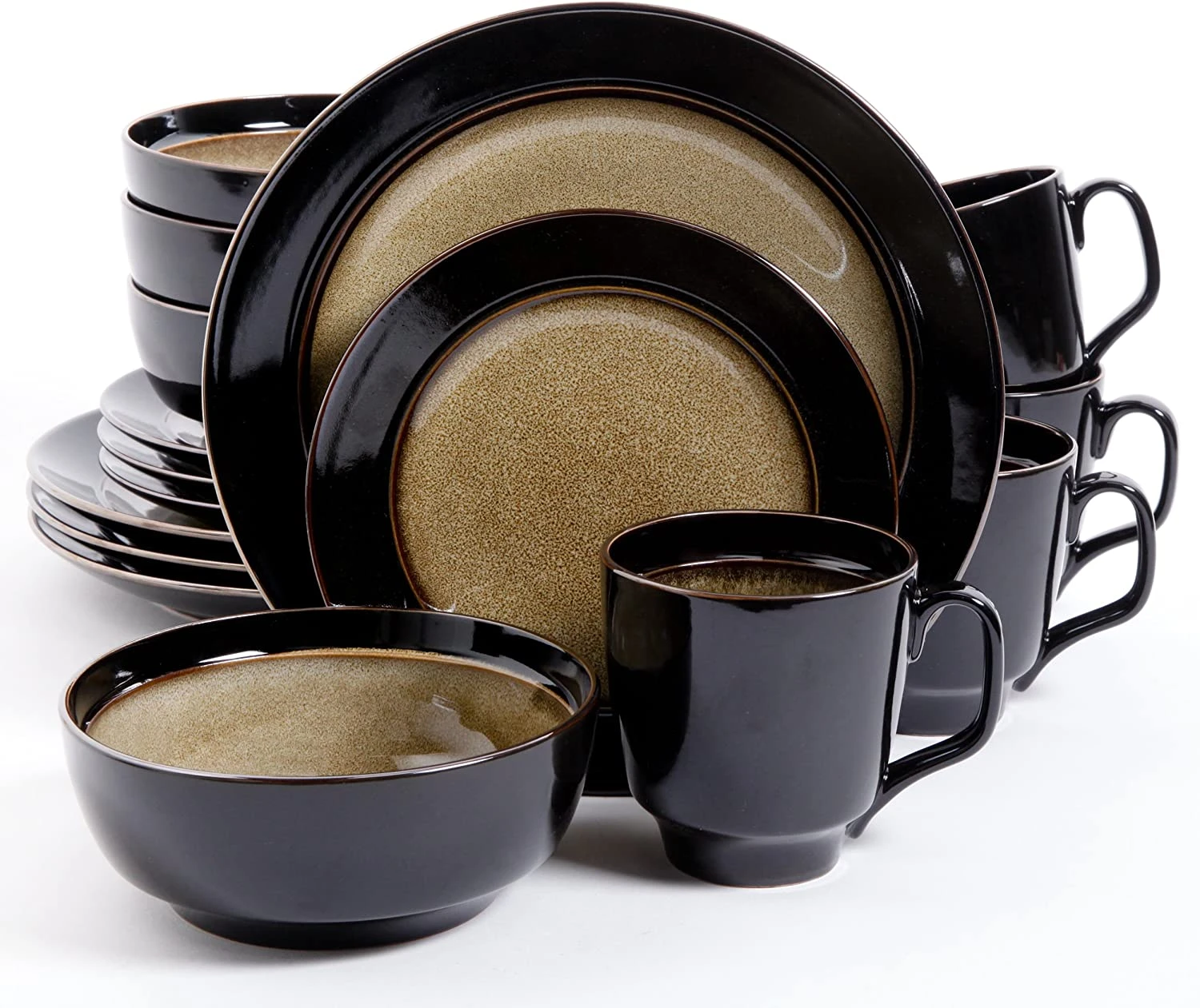 16PC DINNERWARE TAUPE/BLACK SET