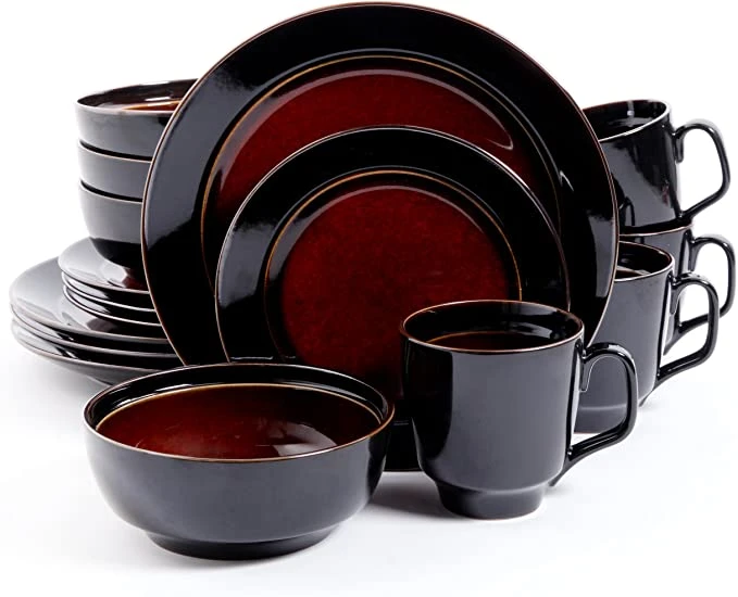 16PC DINNERWARE RED/BLACK SET