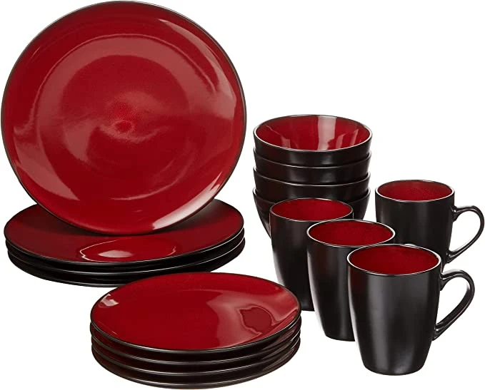 16PC DINNERWARE BURGUNDY-BLACK