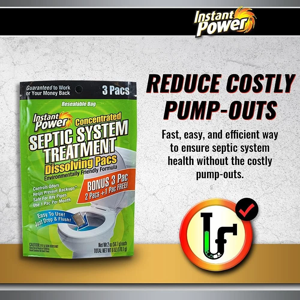 Instant Power Concentrated Septic Tank Treatment Dissolving Pacs (3-Pack)
