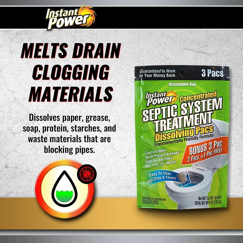 Instant Power Concentrated Septic Tank Treatment Dissolving Pacs (3-Pack)