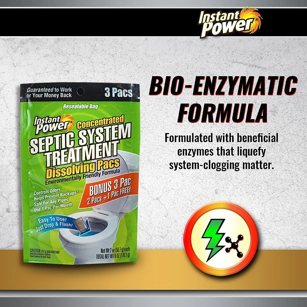 Instant Power Concentrated Septic Tank Treatment Dissolving Pacs (3-Pack)