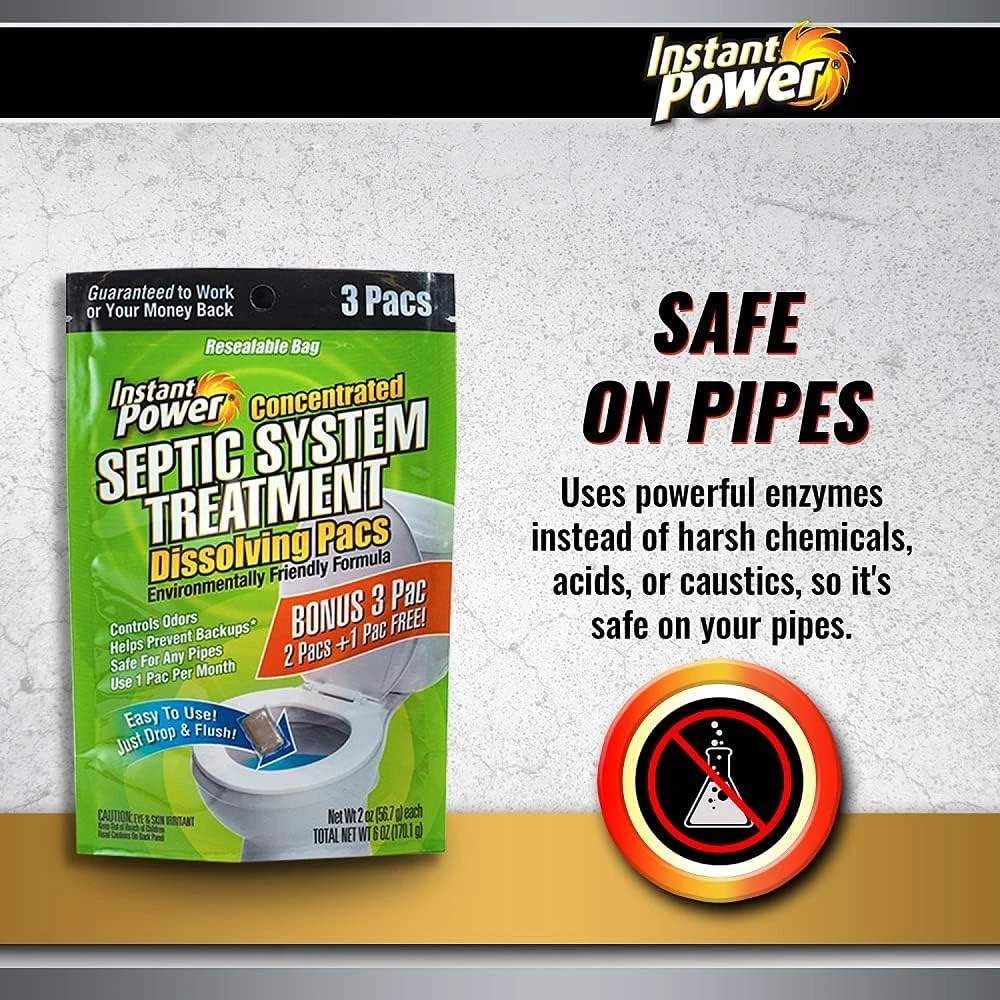 Instant Power Concentrated Septic Tank Treatment Dissolving Pacs (3-Pack)