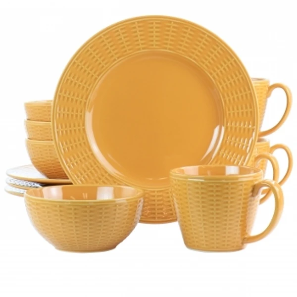 12 PC ROUND YELLOW DINNERWARE SET