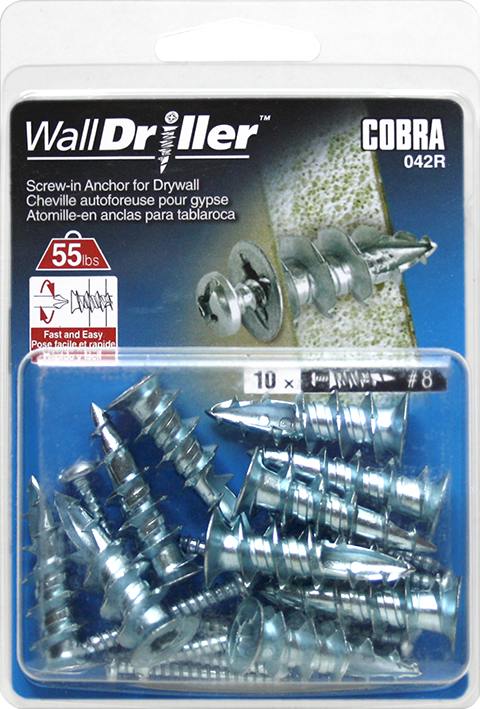 NO 8 Wall Driller Long Hollow Anchor, Zinc COBRA
