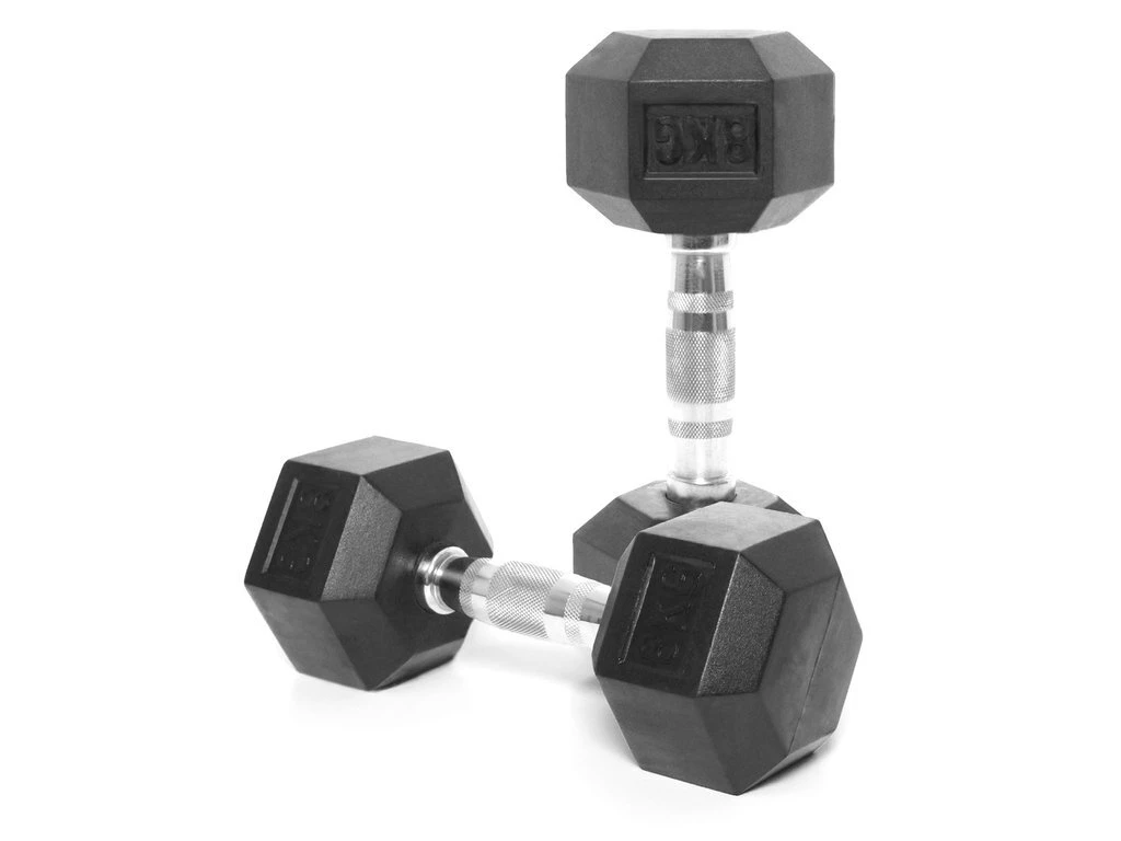 HEXAGON DUMBBELL WITH RUBBER 8LB