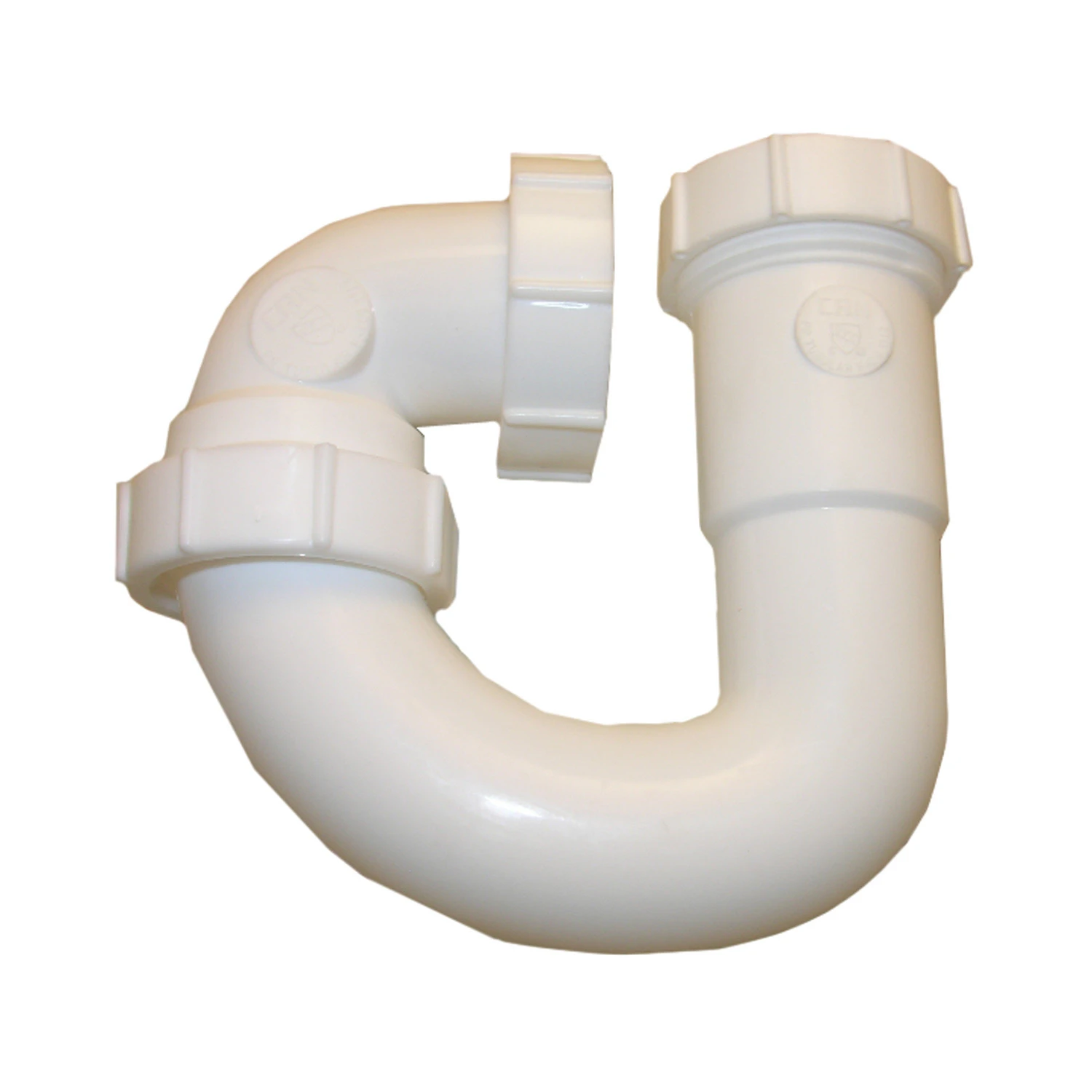Lavatory/Kitchen Wall Drain Trap J Bend, White PVC, 1-1/4 - 1-1/2 In. Tube Outlet