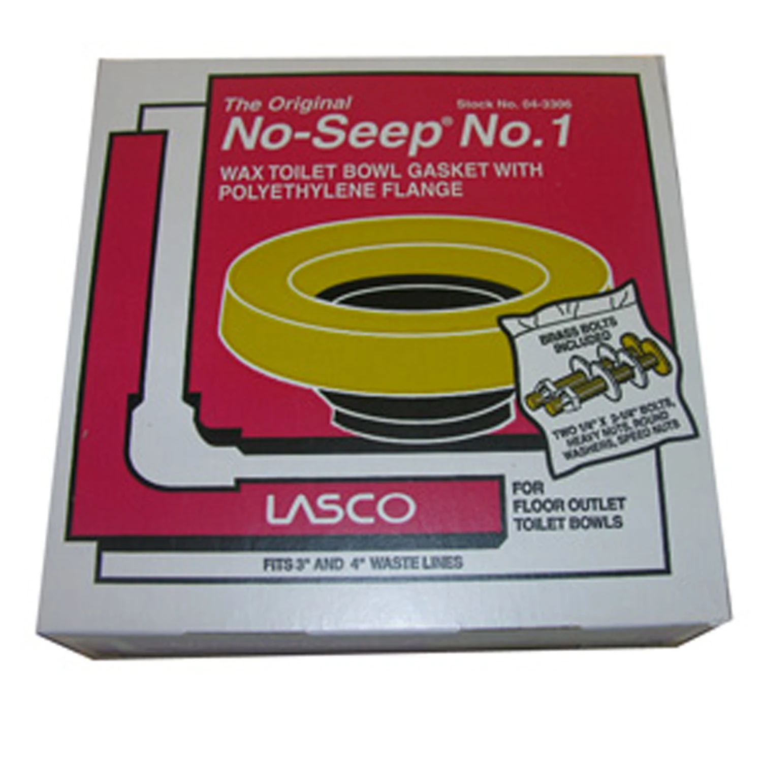 LASCO 04-3306 Toilet Bowl Wax Ring with Polyethylene Flange for 3-Inch and 4-Inch Waste Line, Brass Toilet Bolts Included