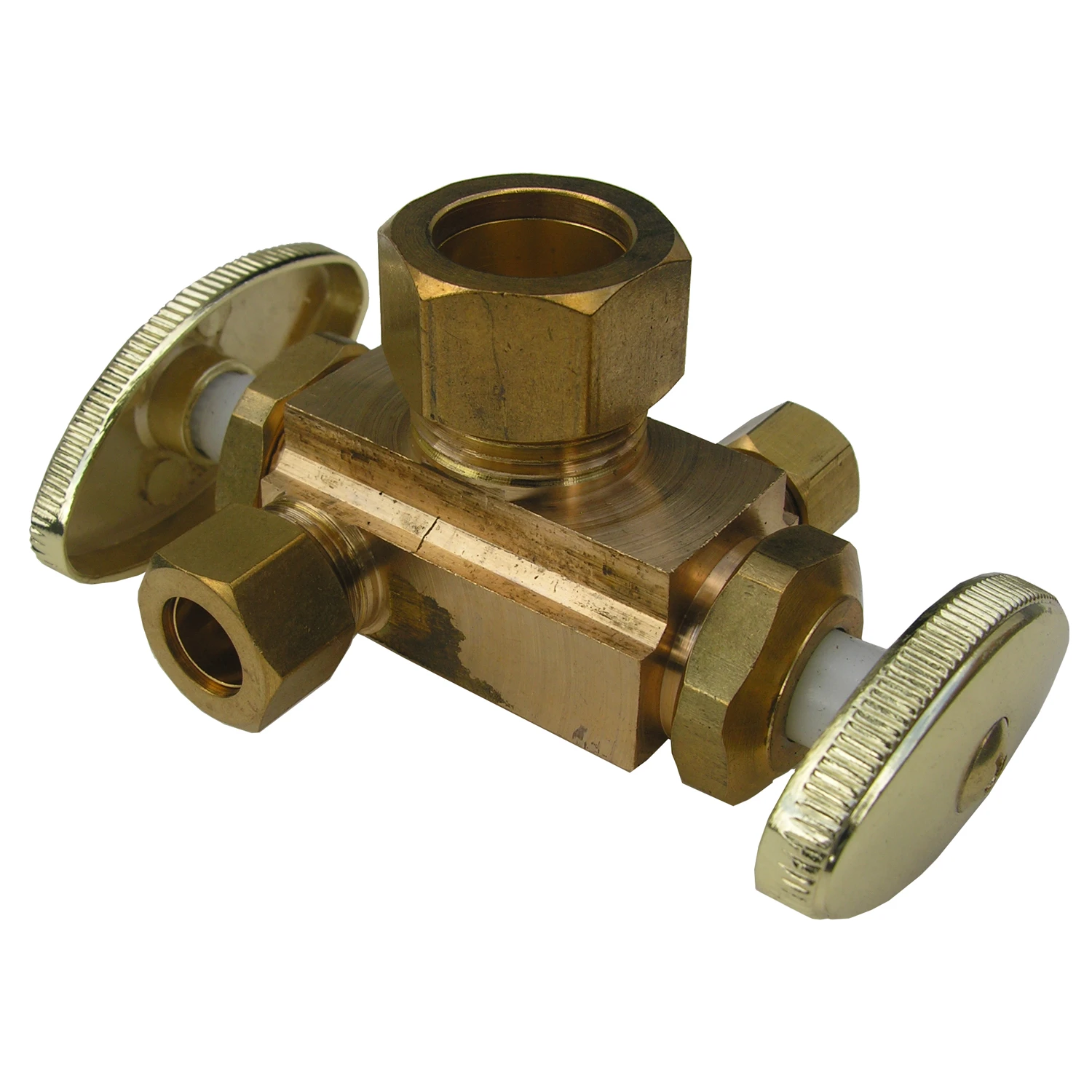 LASCO 06-7461 Dual Valves/Dual Stops, 5/8-Inch Compression Inlet X 3/8-Inch Compression Outlet X 1/4-Inch Compression Outlet, Brass