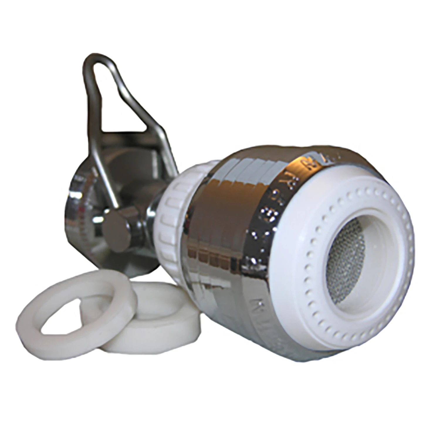 Swivel Spray Aerator With Flow Adjustment, Dual Thread, Chrome & White, 55/64-In. x 27 Female x 15/16-In. Male