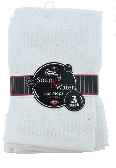 Ritz Soap&Water White Cotton Solid Bar Mop Dish Cloth 3 pk