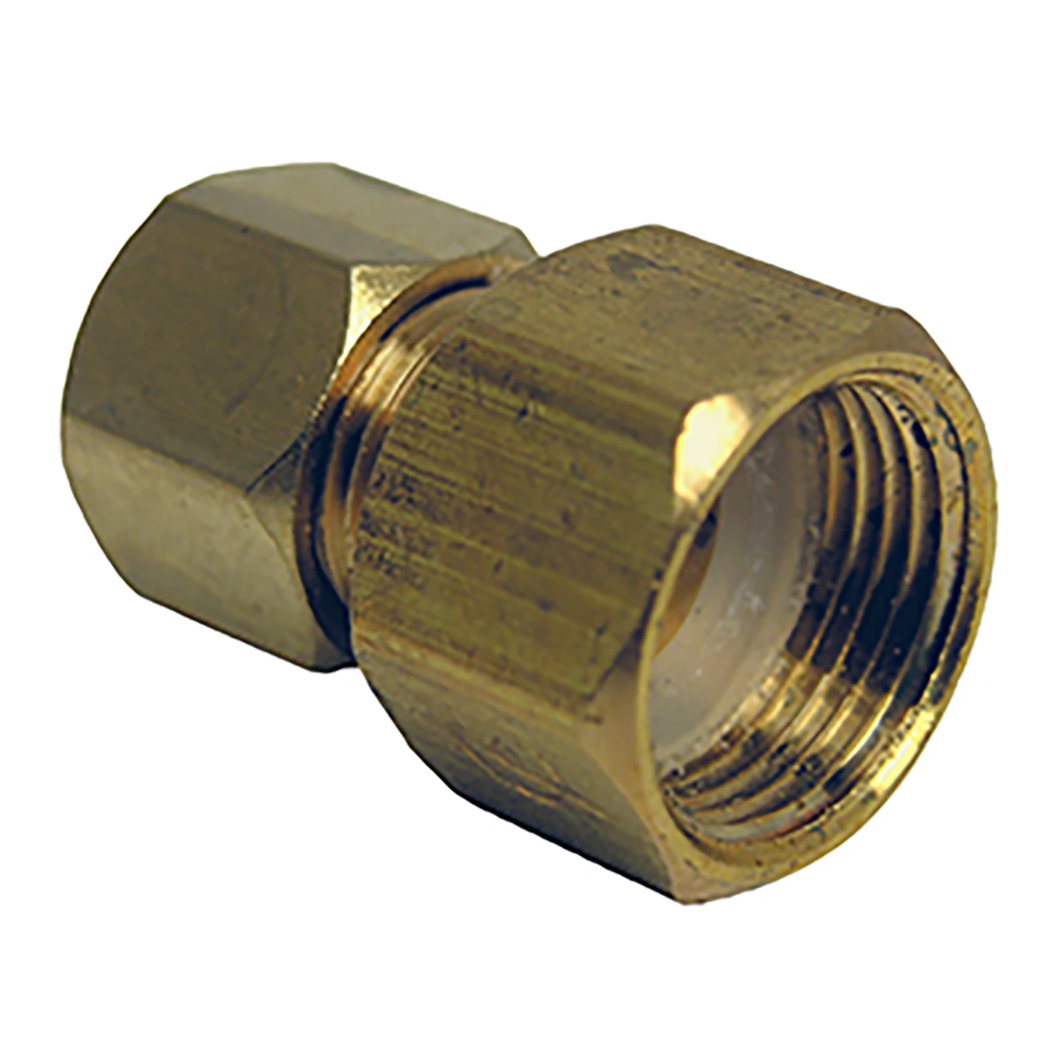 Pipe Fitting, Brass Adapter, 3/8 Female Compression x 1/4 In. Male Compression