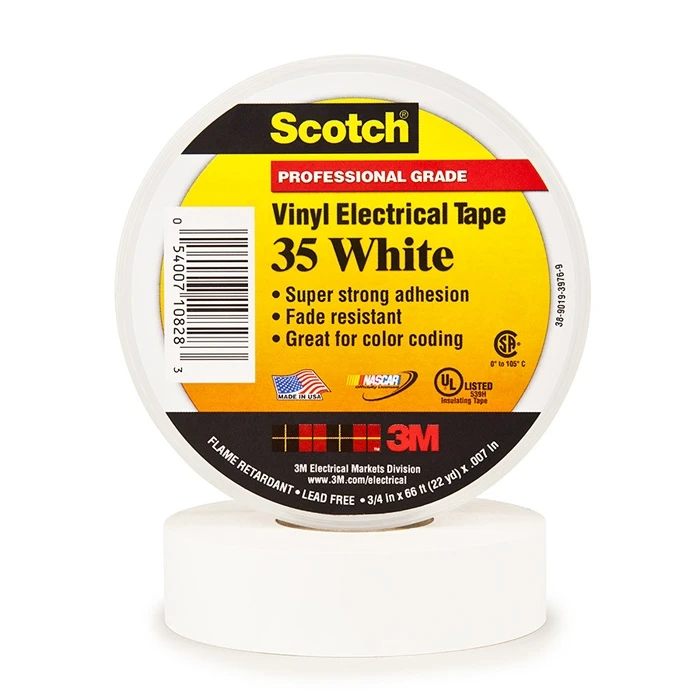 White Phasing Tape 3/4" X 66ft Electrical #35 Tape Scotch