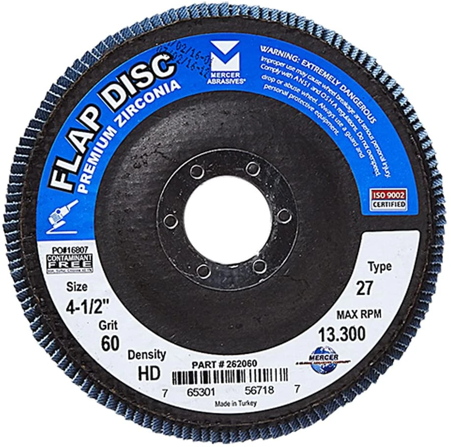 Flap Disc, Zirconia, Type 27, 4-1/2 X 7/8", 60 Grit, High Density