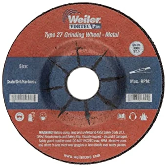 4-1/2" X 1/4" Wolverine Type 27 Grinding Wheel, A24n, 7/8" A.h.