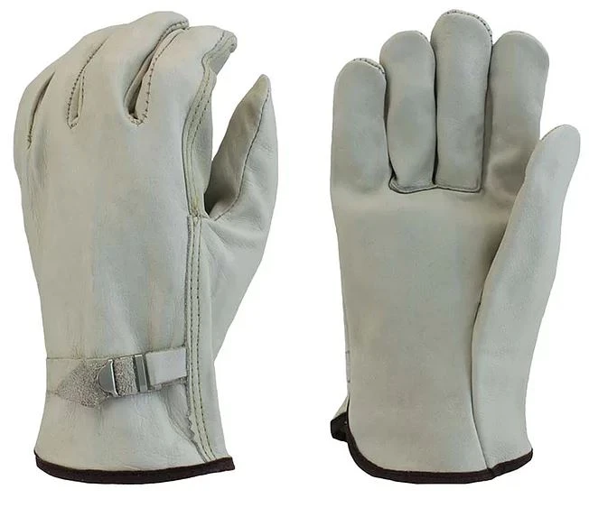 Driver Glove, Leather, Pull Strap, Straight Thumb,  Brown Band, Size Large