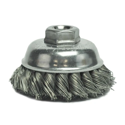 3-1/2" Single Row Knot Wire Cup Brush, .023" Steel Fill, 5/8"-11 Unc Nut