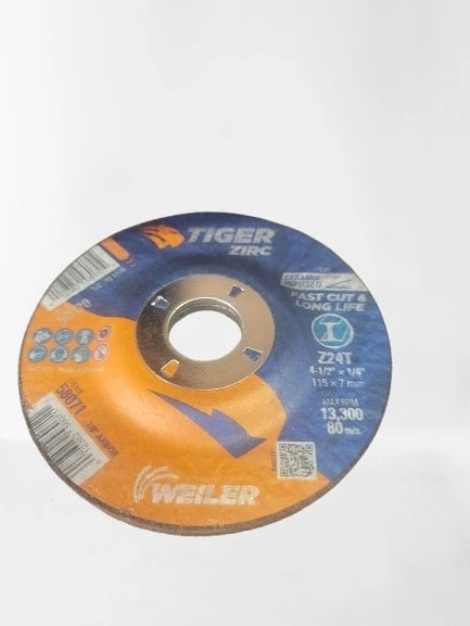 4-1/2" X 1/4" Tiger Zirc Type 27 Grinding Wheel, Z24t, 7/8" A.h.