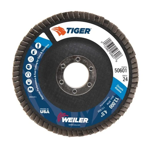 4-1/2" Tiger Disc Abrasive Flap Disc, Conical (ty29), Phenolic Backing, 24z, 7/8" Arbor Hole