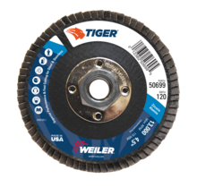 4-1/2" Tiger Disc Abrasive Flap Disc, Flat (ty27), Phenolic Backing, 80ao, 5/8"-11 Unc Nut