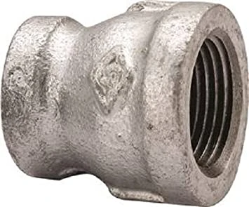 1 and 1/2 Inch by 3/4 Inch Galvanized Steel Pipe Reducing Coupling Connector