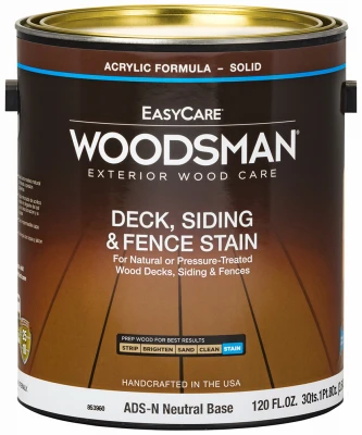 Woodsman Deck Stain, Acrylic Latex, Solid-Color Neutral Base, 1 Gallon