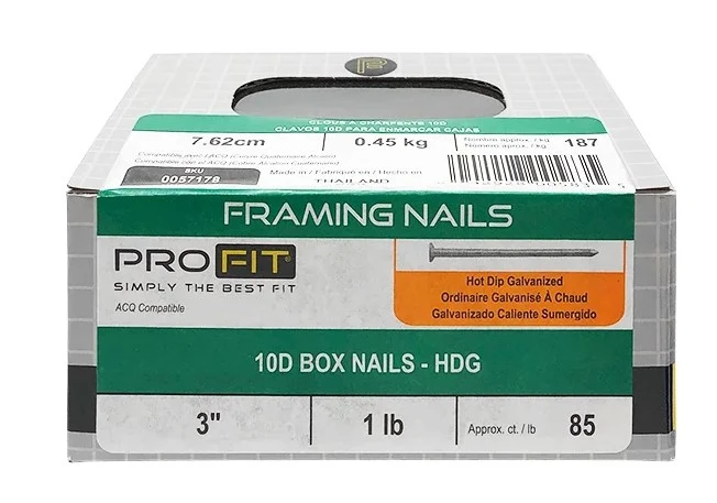 ProFIT 0057178 Box Nail, 10D, 3 in L, Steel, Hot-Dipped Galvanized, Flat Head, Round, Smooth Shank, 1 lb