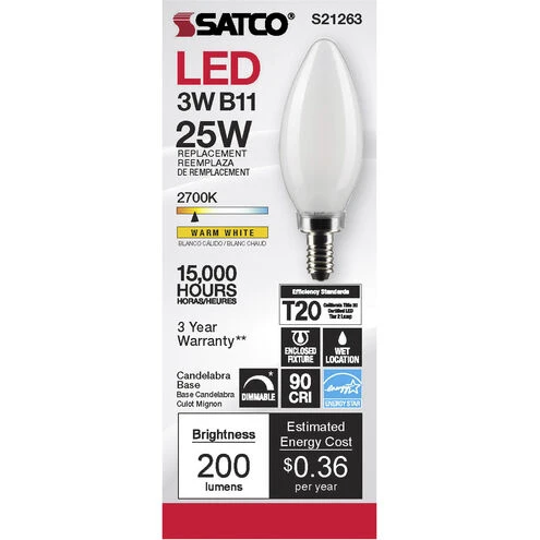 3B11/LED/927/FR/120V/E12 3W 25W EQUIVALENT