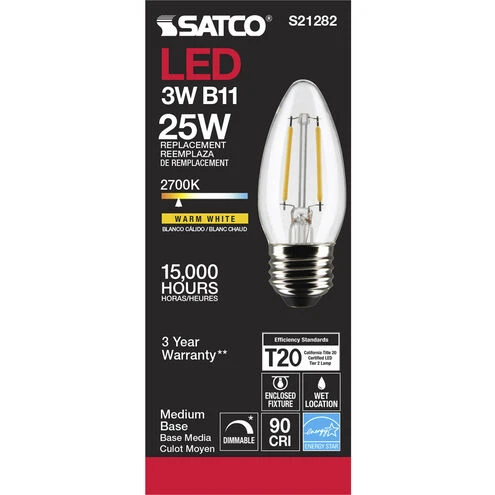 2.5 Watt Clear Torpedo Vintage Led Light Bulb E26 Base 120 Volt 25W EQUIVALENTE