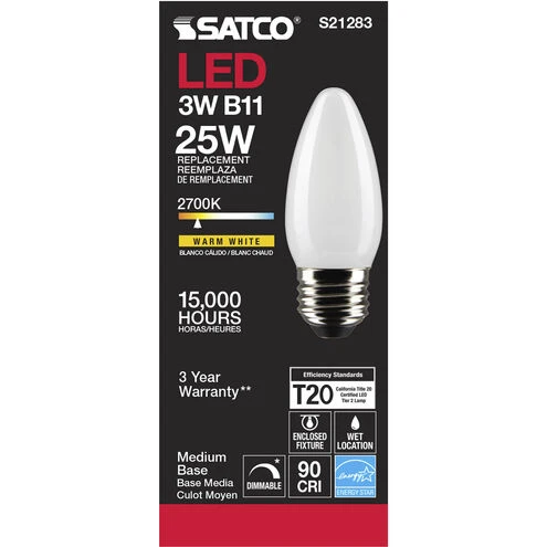Led Light Bulb 3 Watt Standard Base E26 2700 Kelvin 120 Volt 25W EQUIVALENTE