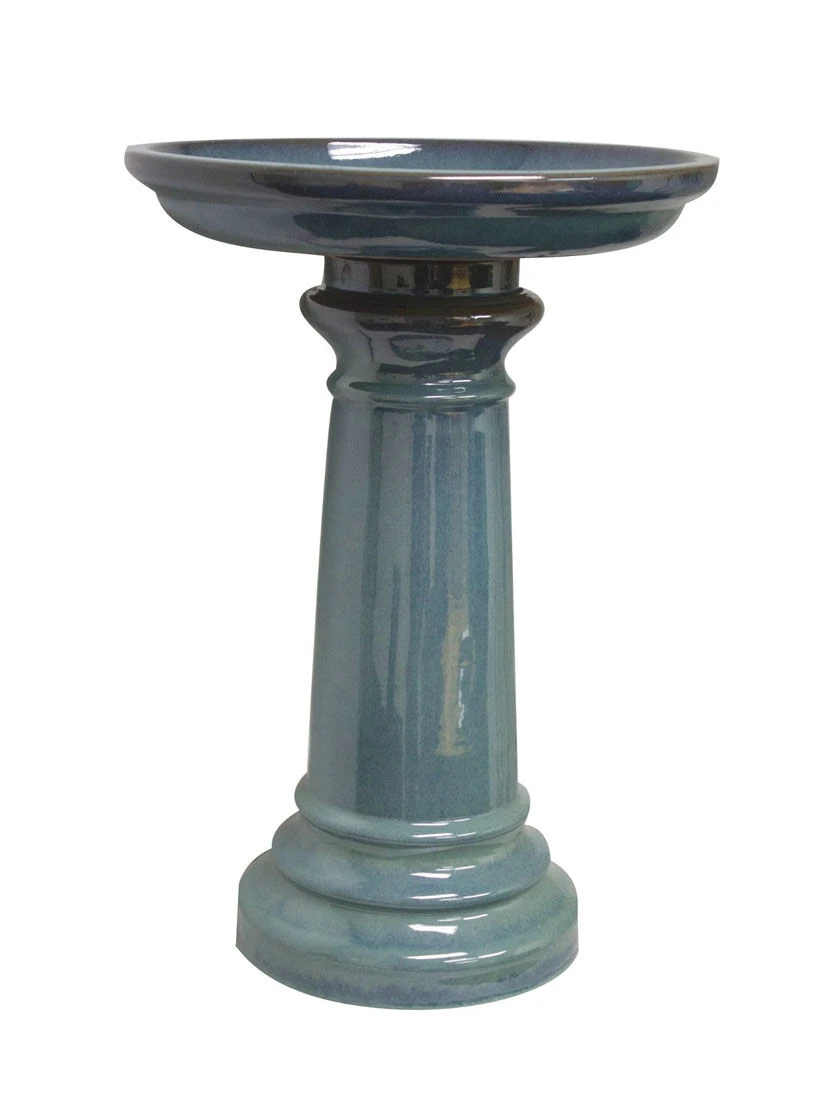 Sun Pottery 24" Tall Classic Birdbath Set, 17" dia. x 24" H, Light Blue 